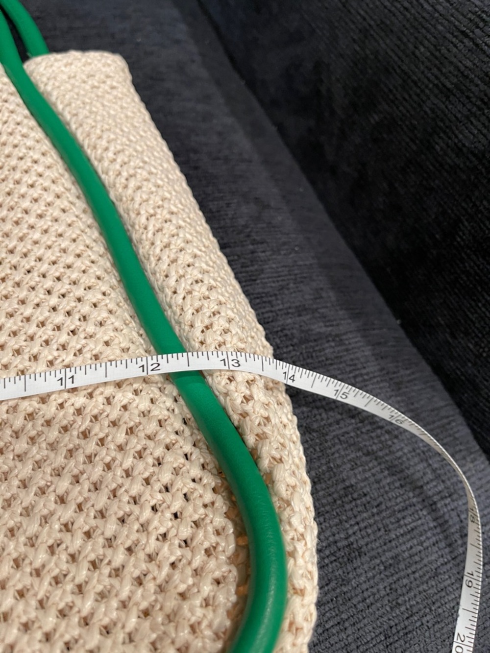NWOT...MMS Design Studio Cream Woven Tote with Bright Green Trim and Pouch - Picture 7 of 9